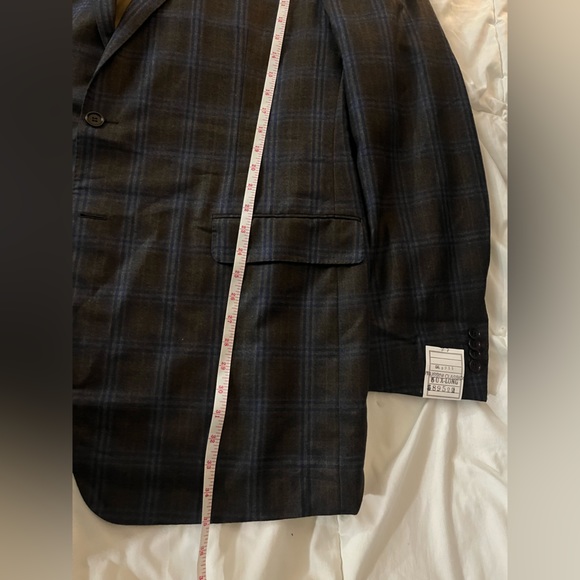 Trussini Italy Wool Gray Plaid Dual Vent Stitched Lapel Blazer Sport Jacket - Picture 8 of 15